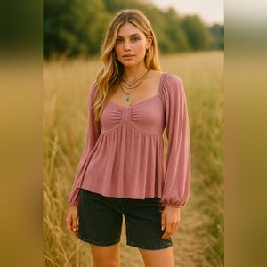 Silvana Sweetheart Peasant Blouse In  Maroon Pink AEMICO Small,med, Large NWT$58